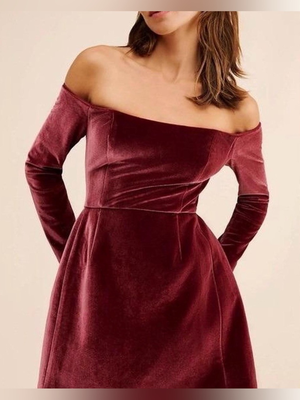 NWT Hutch size 8 burgundy velvet long sleeve square neck mini dress fall holiday